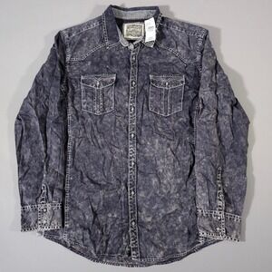 BKE Vintage Button Down Shirt‎ Mens XL Navy Grey Acid Wash Western Long Sleeve